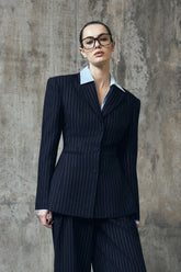 Bellamy Cinched Blazer - Navy Pinstripe