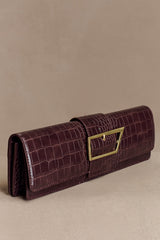 Jessica Faux Leather Crocodile Clutch - Burgundy