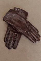 Atlas Faux Leather Crocodile Gloves - Chocolate