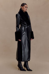 Bec Faux Leather Trench Coat With Faux Fur - Black