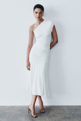 Chloe Peached Jersey One Shoulder Midi Dress - Ivory