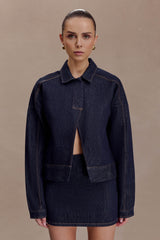 Olandria Oversized Jacket Top - Washed Indigo Blue