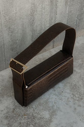 Maria Faux Leather Crocodile Shoulder Bag - Chocolate