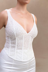 Elsie Pearl Beaded Bustier Top - White