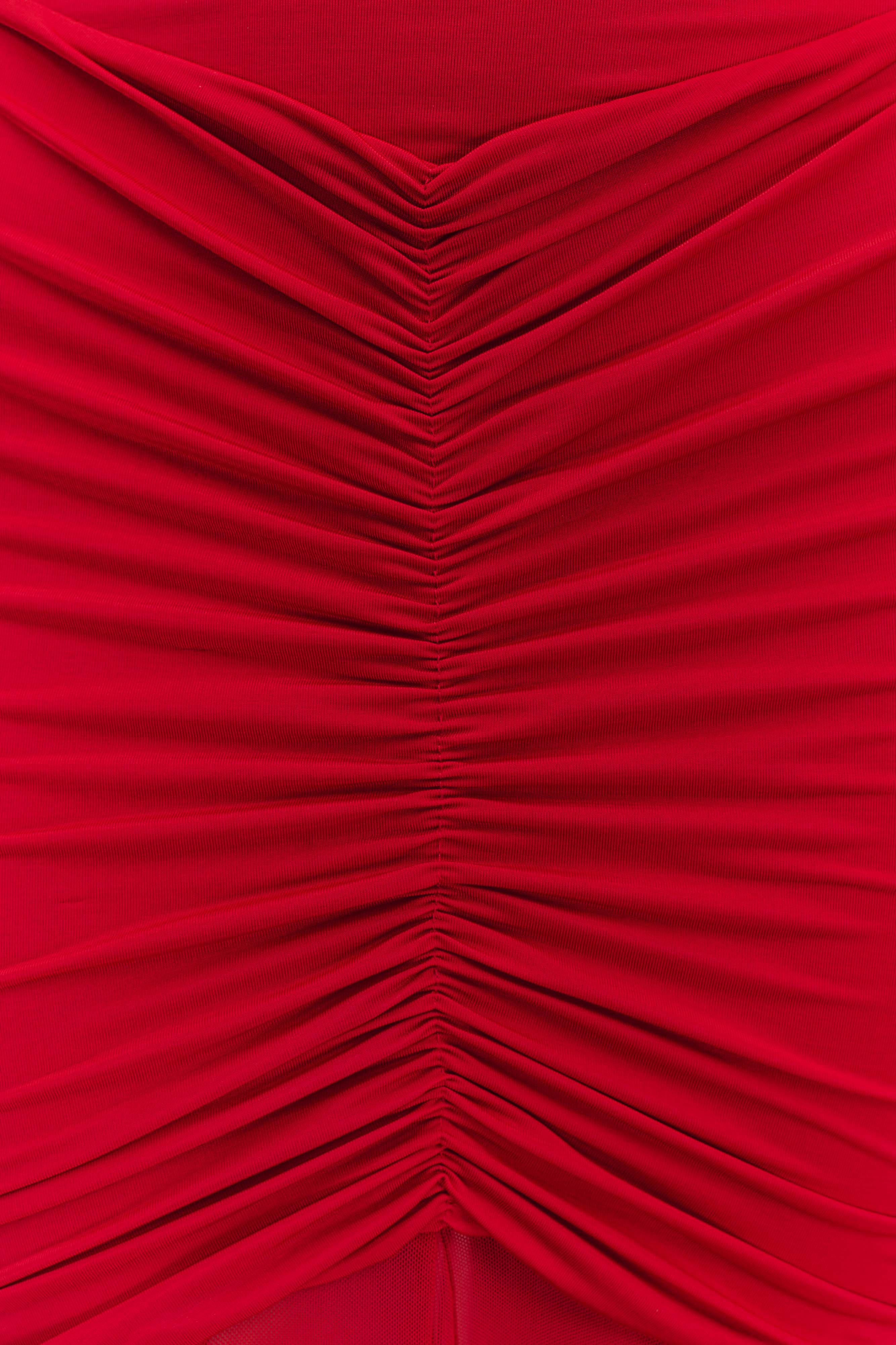 Caspian Slinky And Mesh Off Shoulder Maxi Dress - Ruby