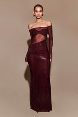 Nash Diamante Off Shoulder Maxi Dress - Mahogany