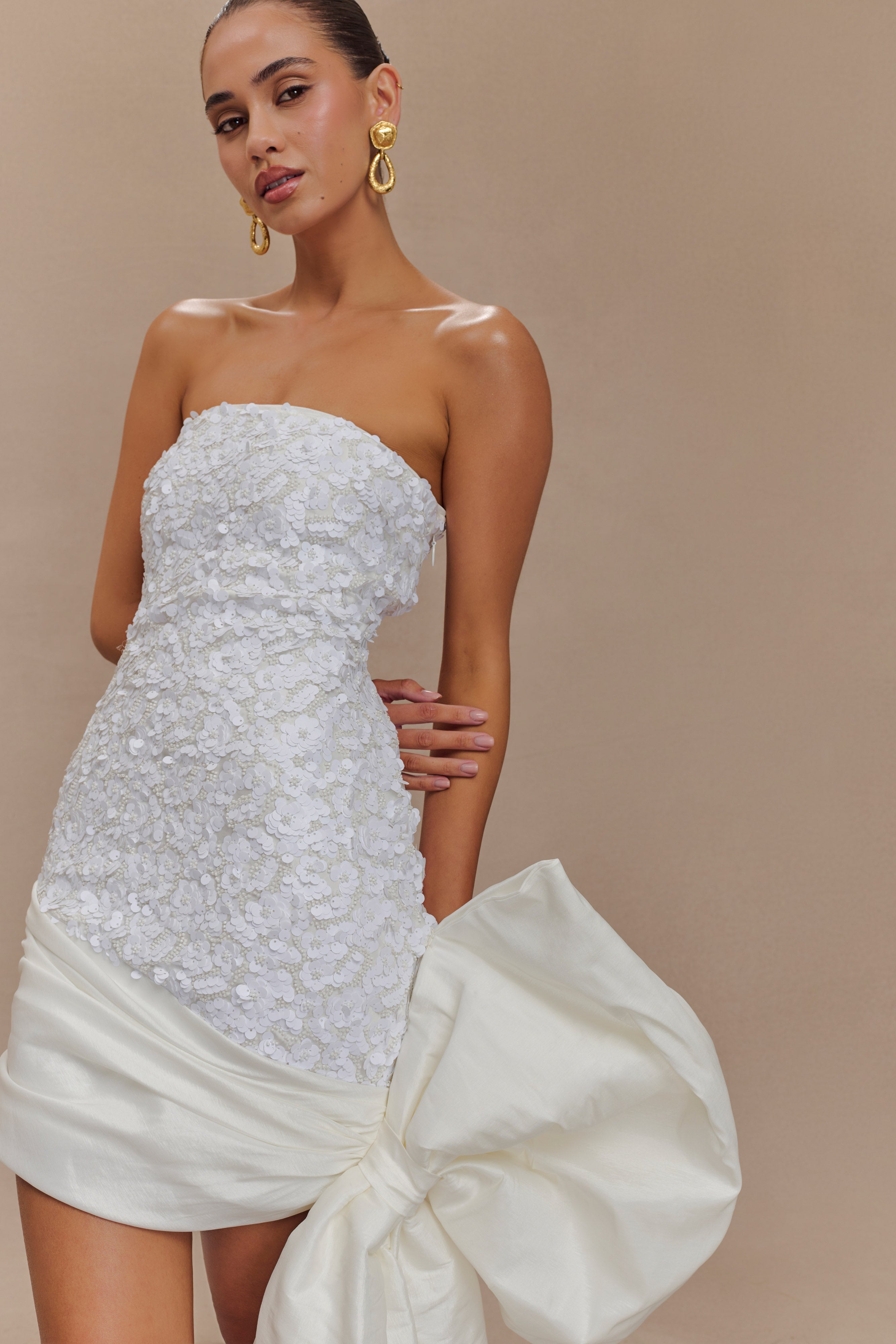 Franka Strapless Bow Mini Dress - White