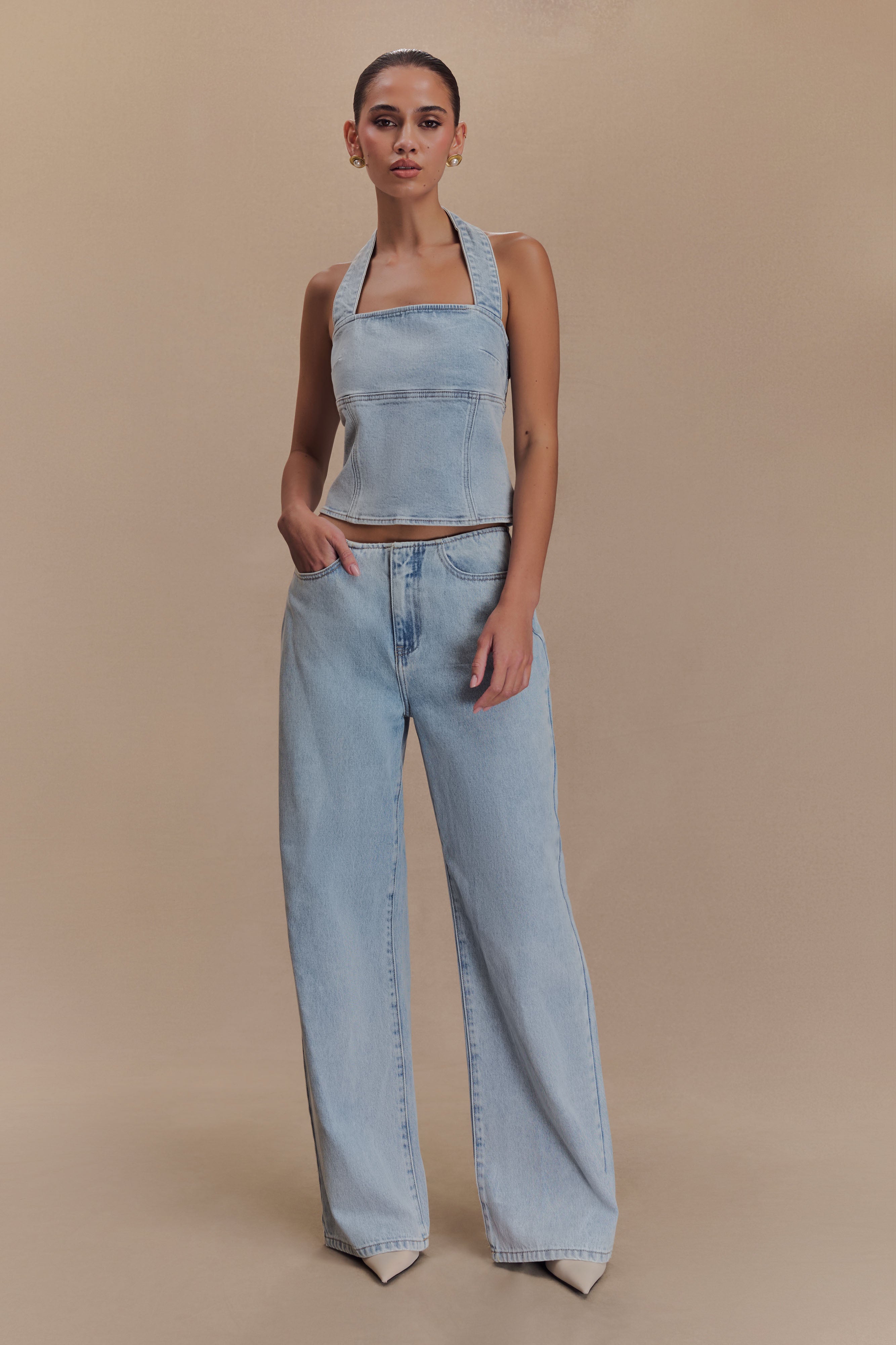 Caitlin Mid Rise Denim Jeans - Light Blue