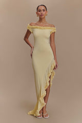 Arielle Off Shoulder Ruffle Midi Dress - Pastel Lemon