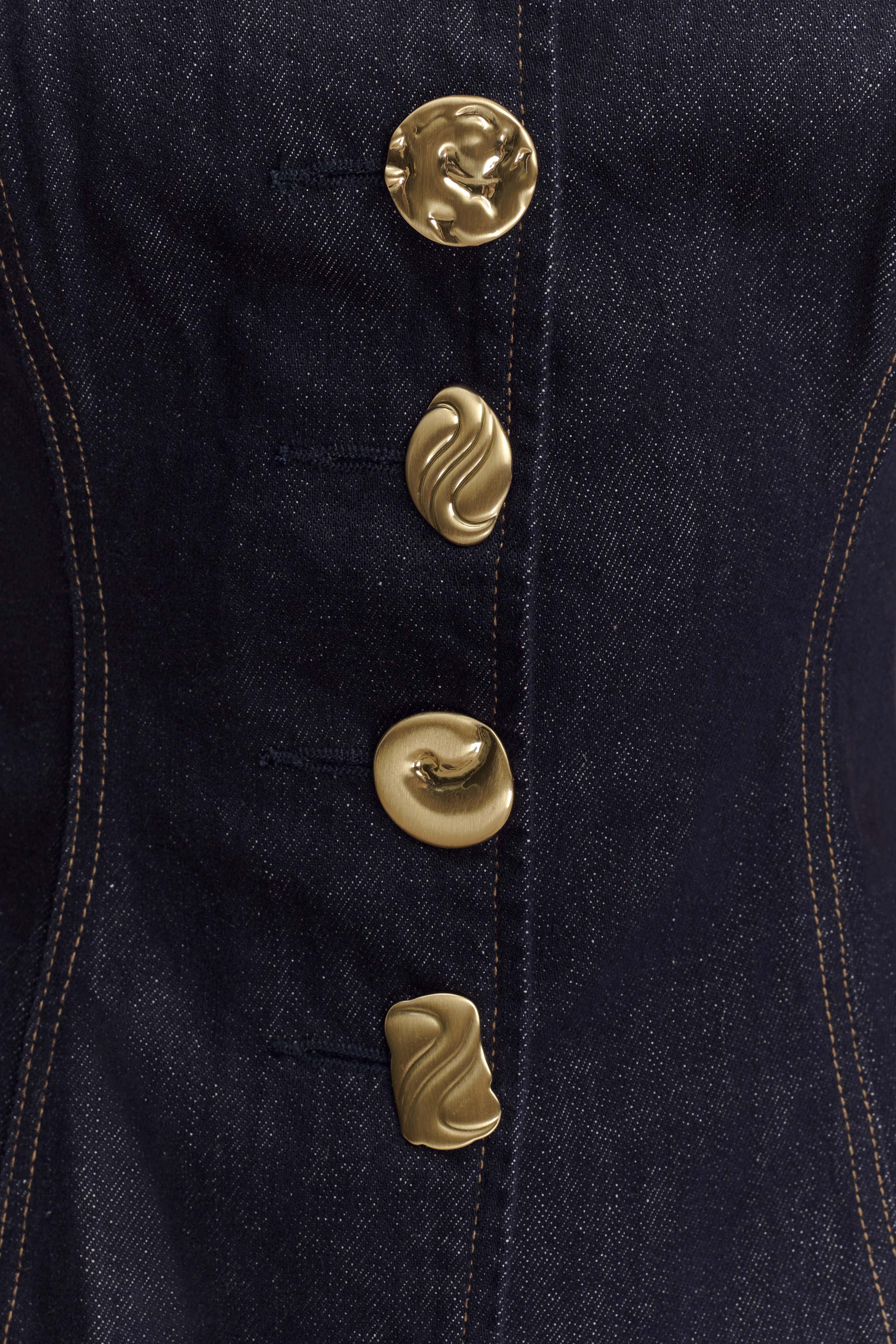 Neve Sleeveless Buttoned Denim Top - Washed Indigo Blue