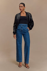 Codi Faux Leather Bomber Jacket - Black