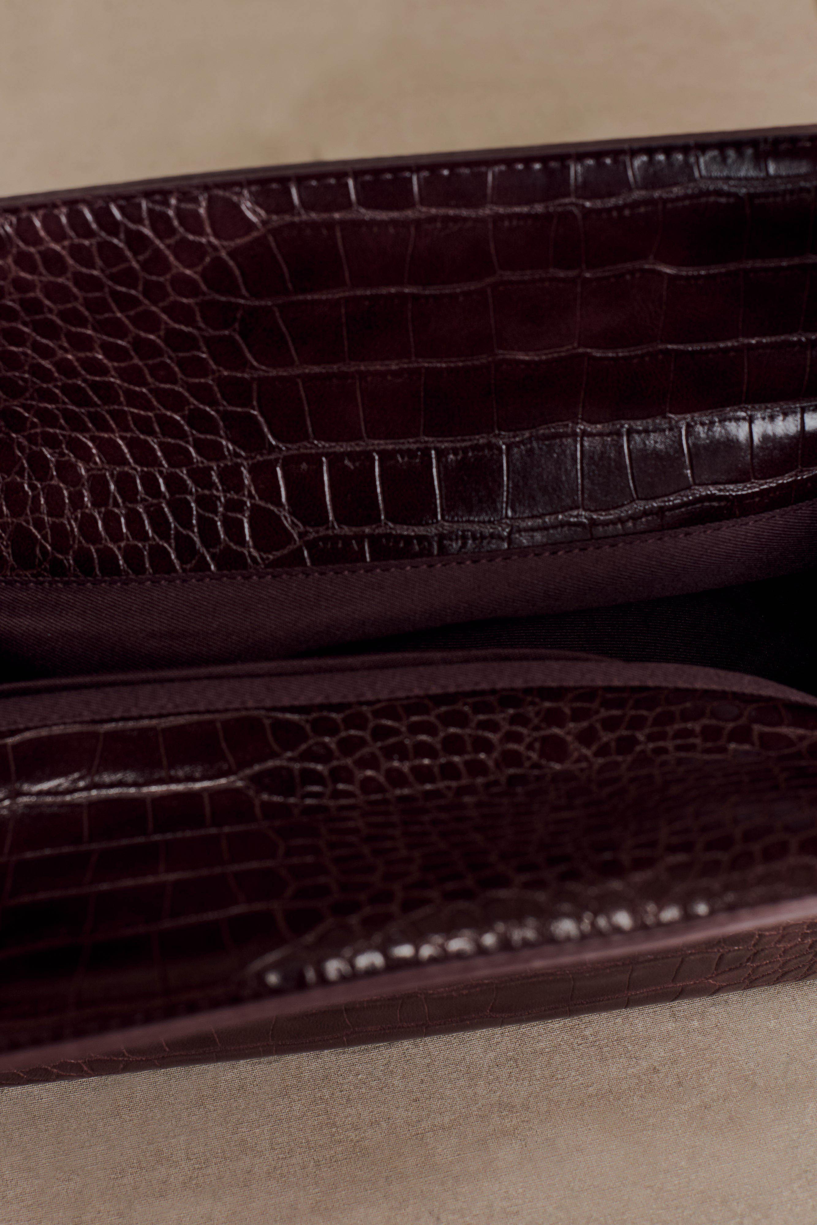 Maria Faux Leather Crocodile Shoulder Bag - Chocolate