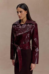 Archie Croc Faux Leather Cropped Jacket - Burgundy