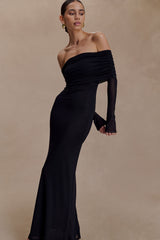 Josie Off Shoulder Mesh Maxi Dress - Black