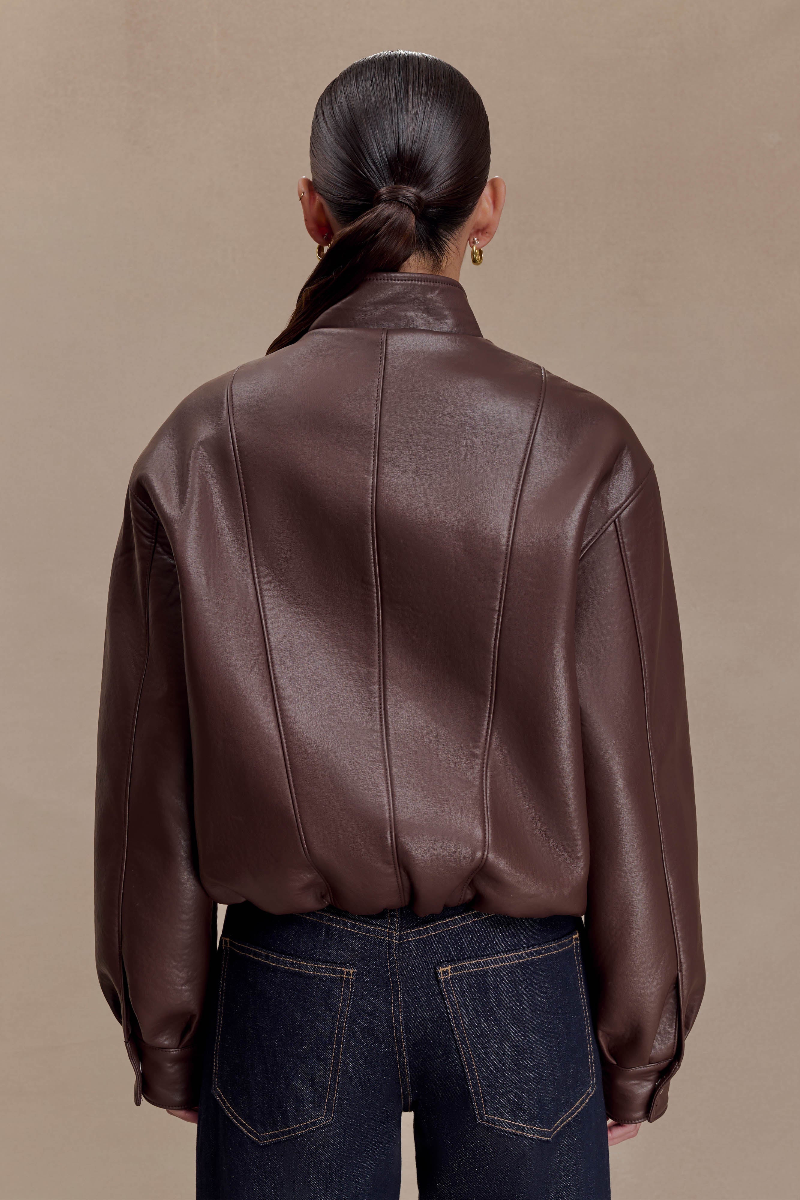 Curtis Faux Leather Bomber Jacket - Dark Chocolate