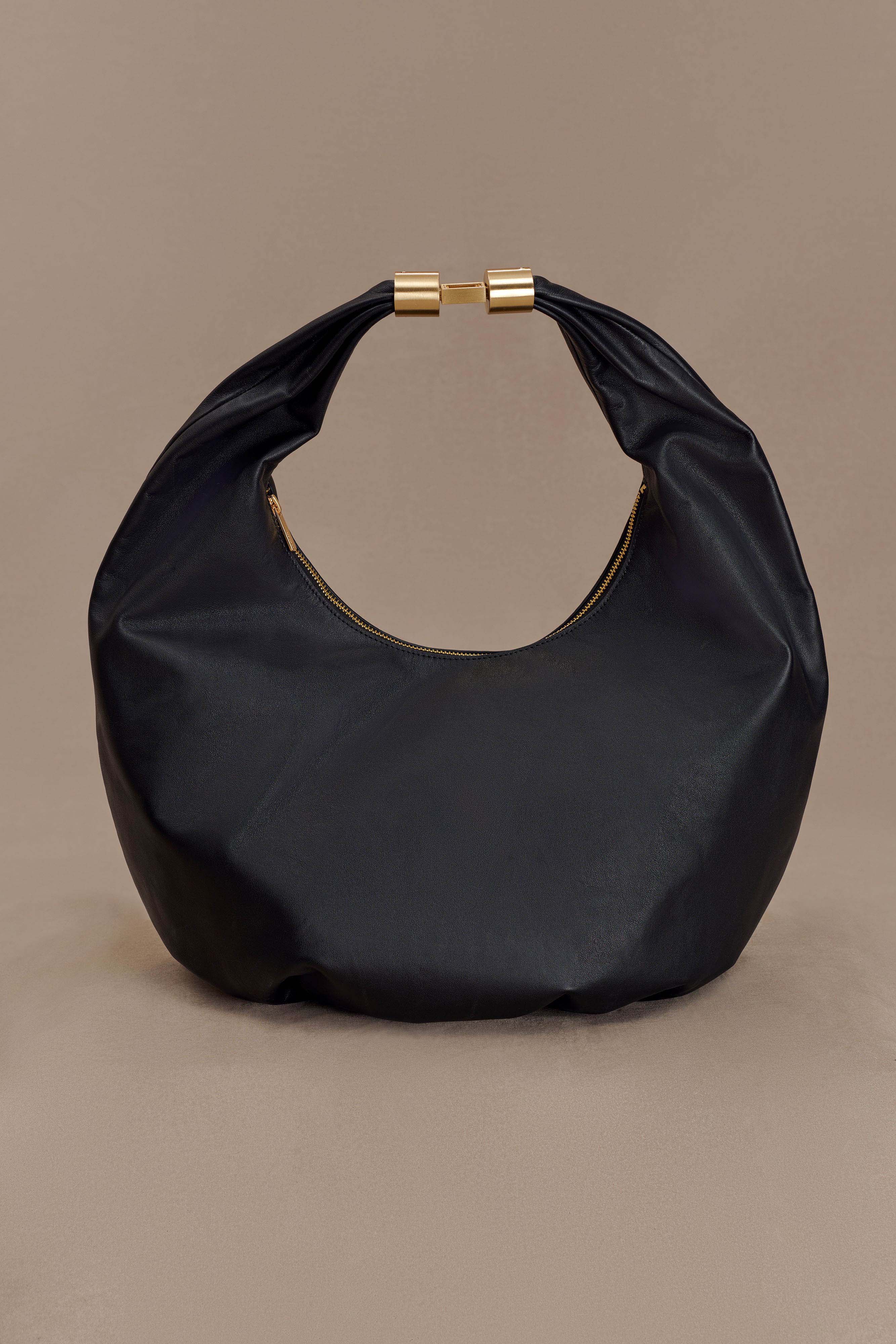 Bristol Croissant Leather Shoulder Bag - Black