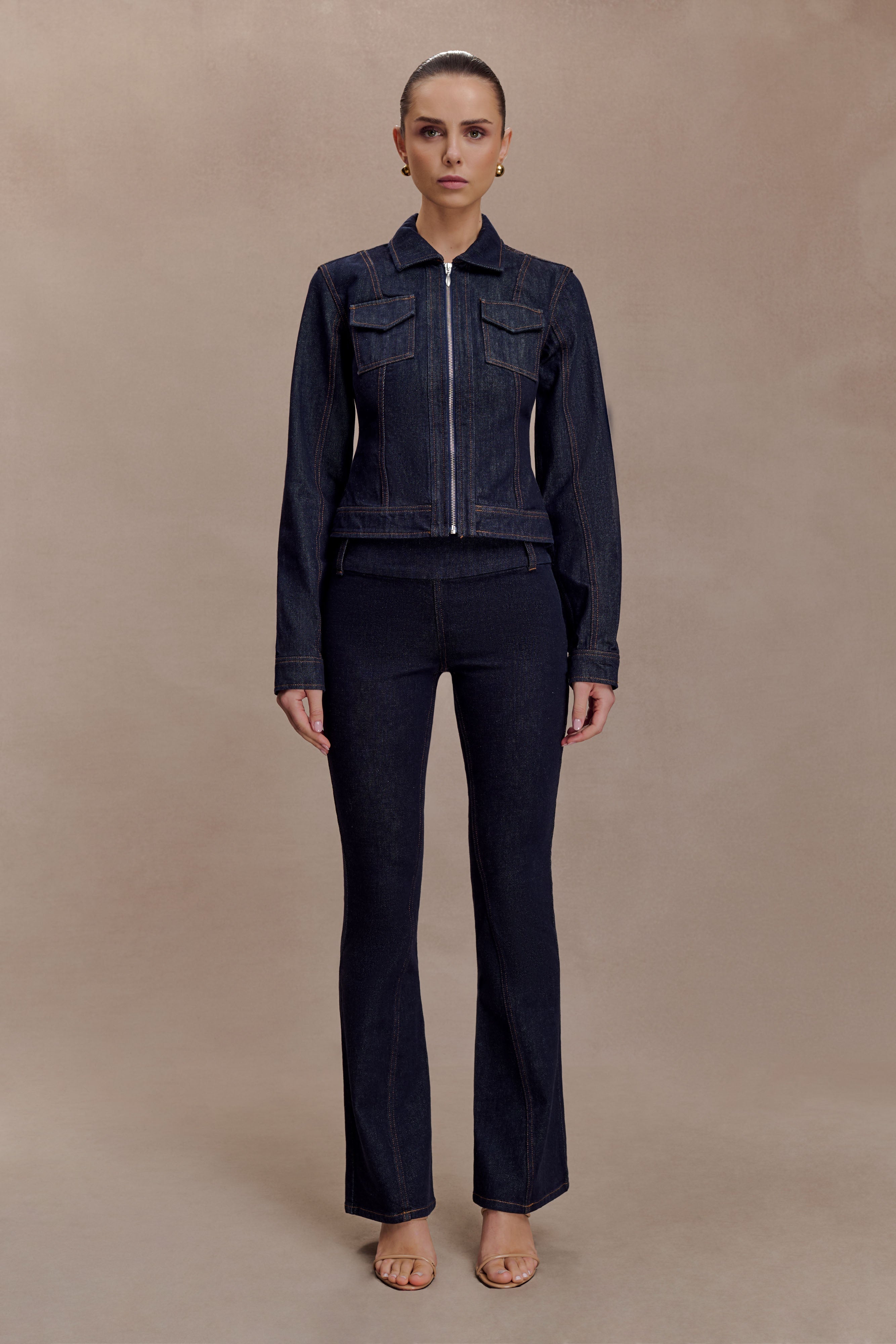 Cierra Cinched Jacket Top - Washed Indigo Blue