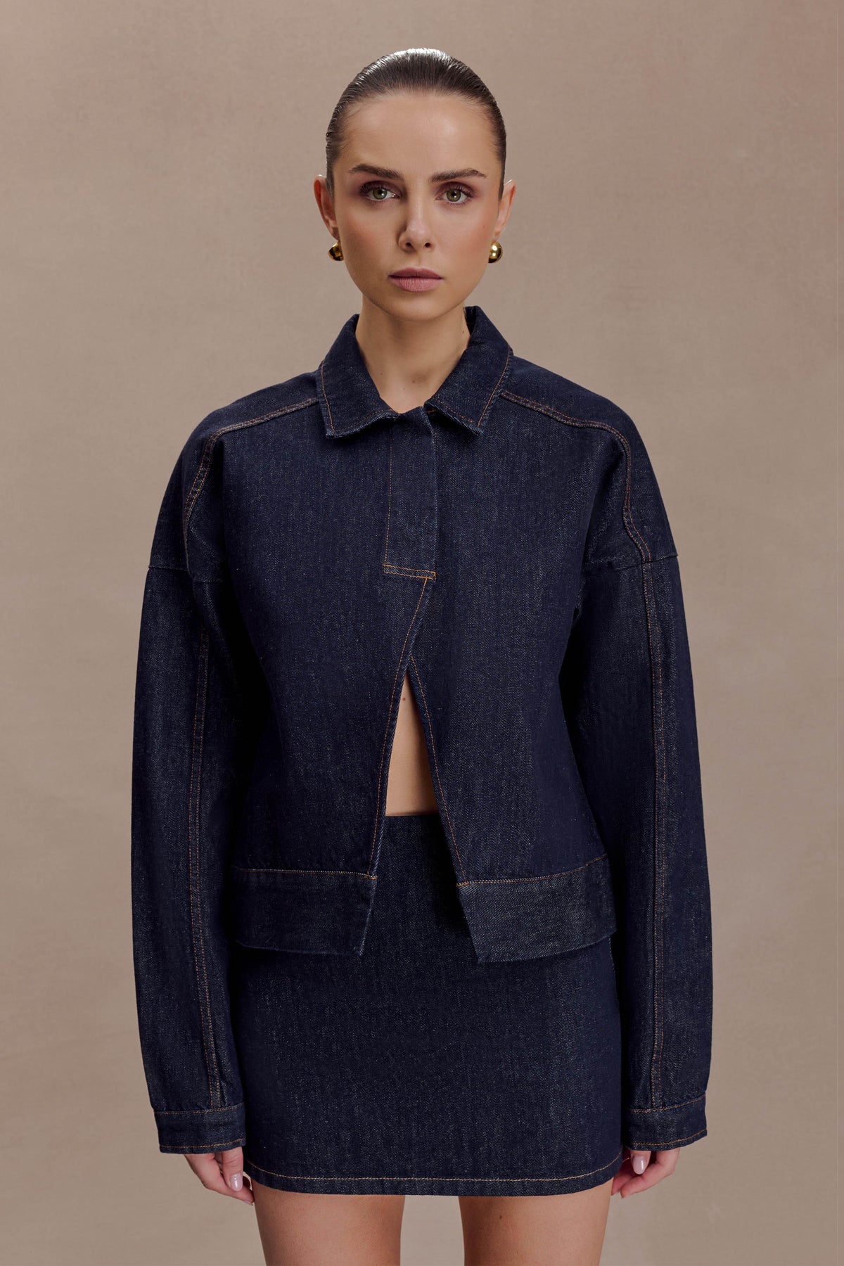 Olandria Oversized Jacket Top - Washed Indigo Blue