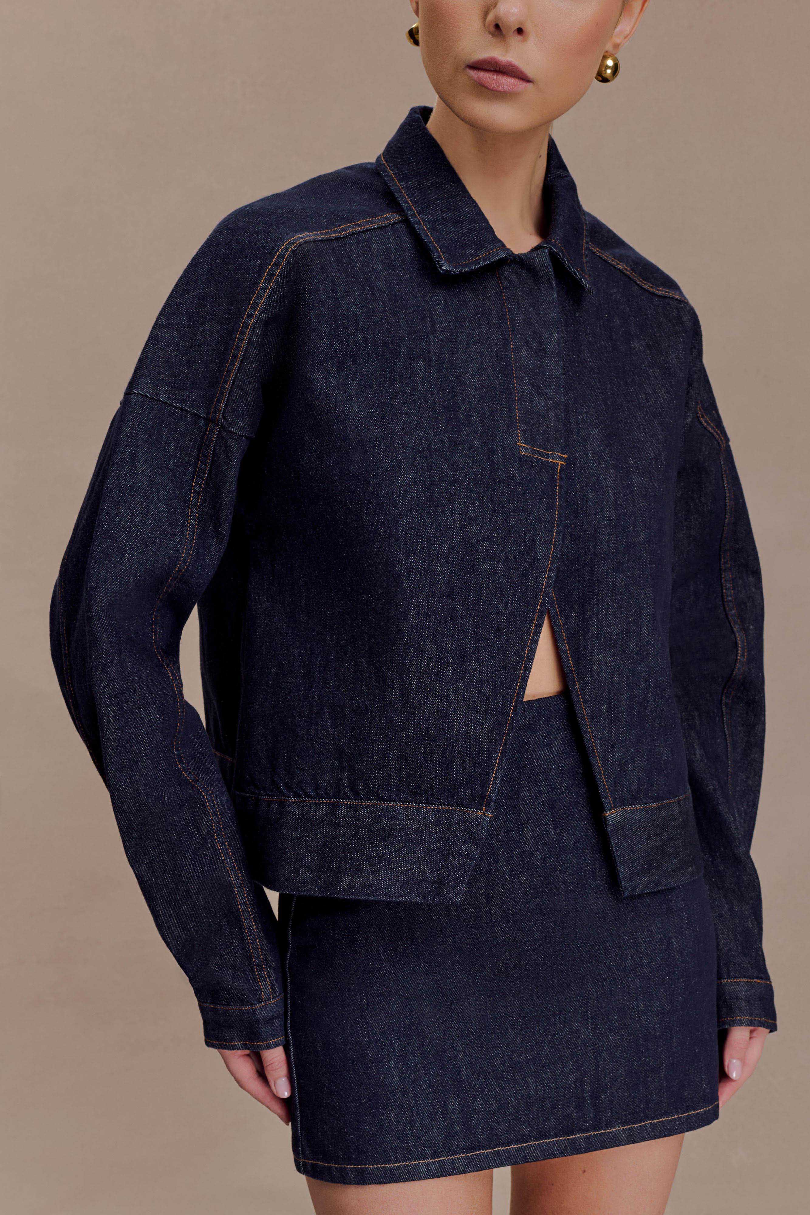 Olandria Oversized Jacket Top - Washed Indigo Blue