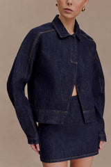 Olandria Oversized Jacket Top - Washed Indigo Blue