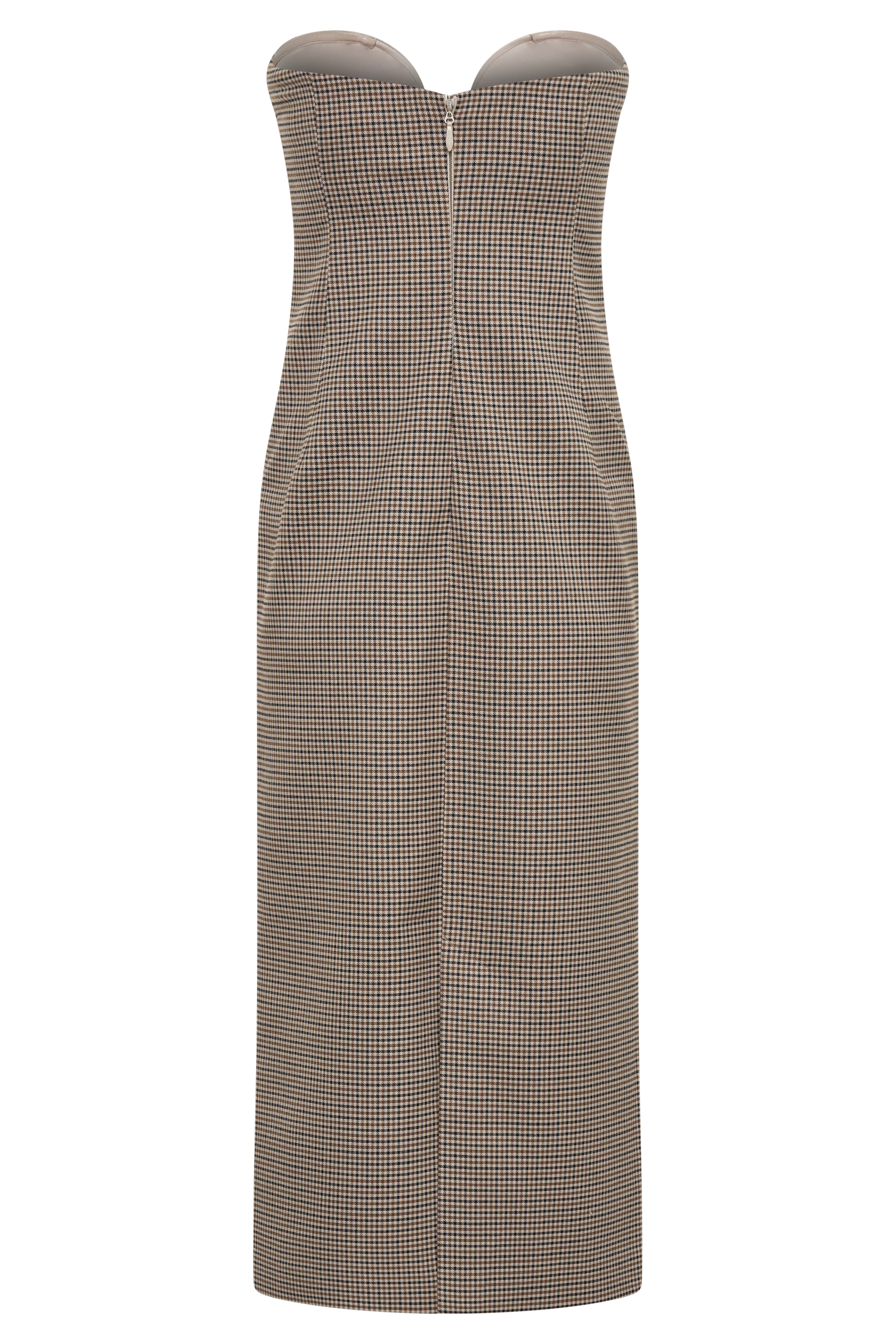 Christie Strapless Midi Dress - Tan Check