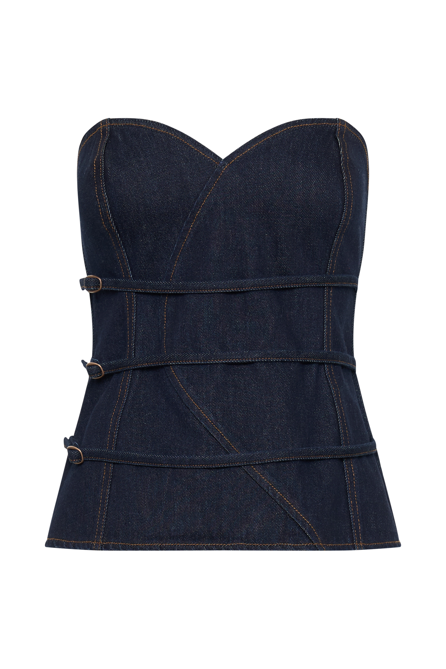 Sylas Strapless Buckle Denim Top - Indigo Blue