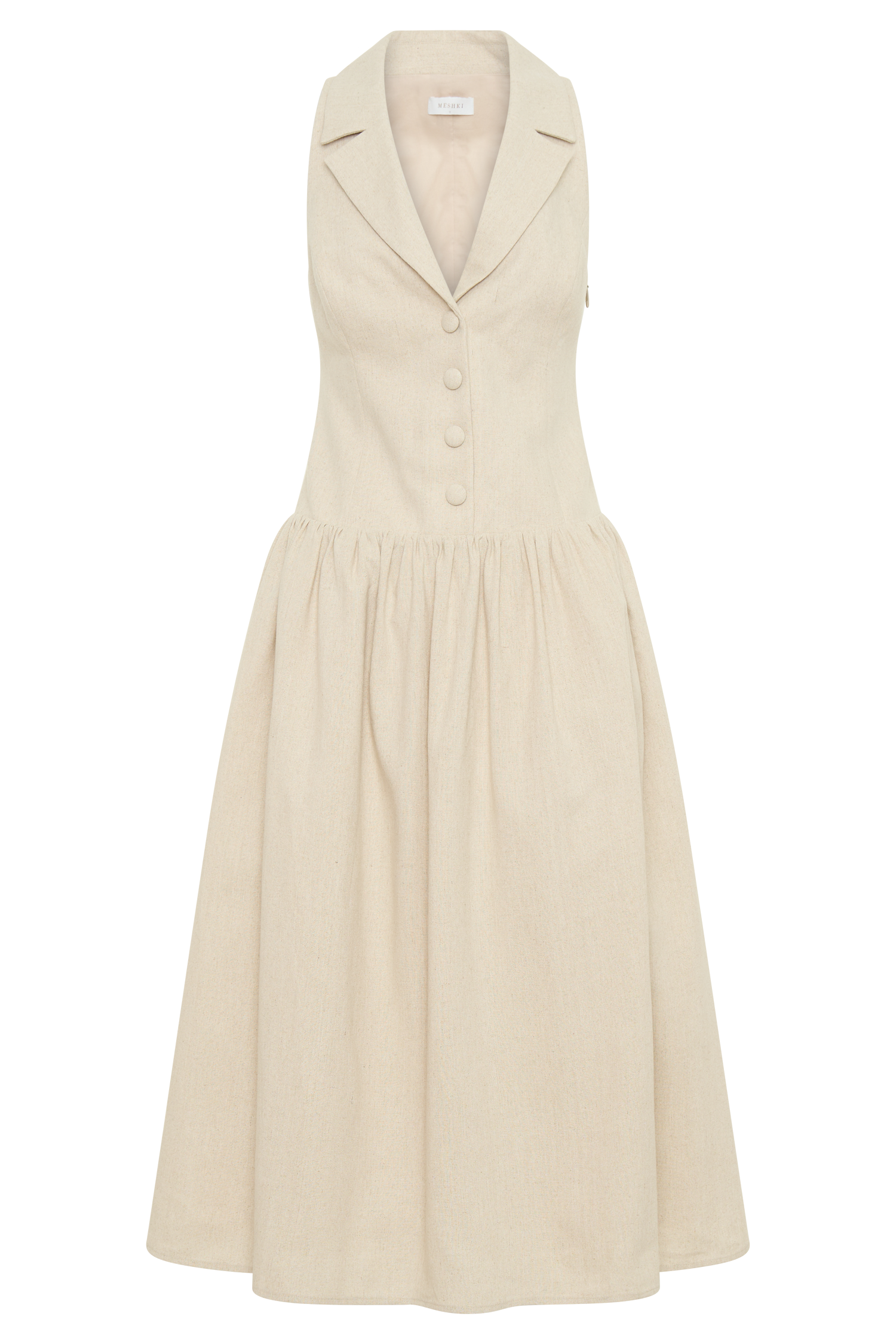Valery Linen Midi Collar Dress - Natural