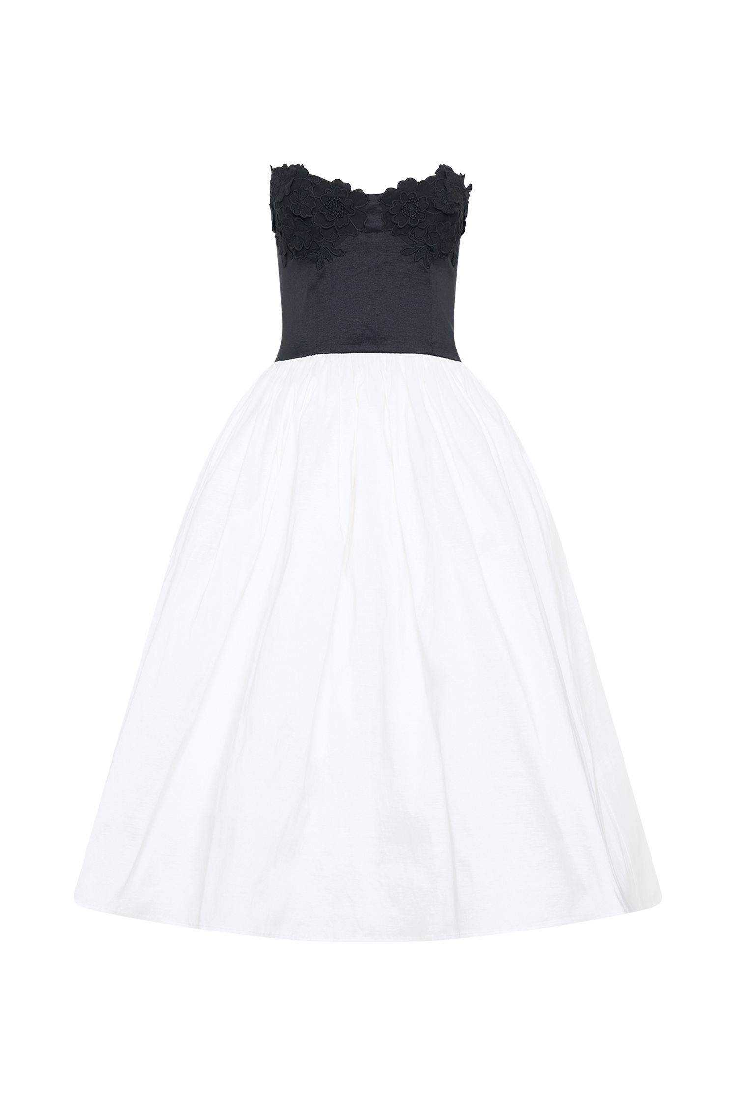 Elyssa Embroidered Contrast Midi Dress - Black/White