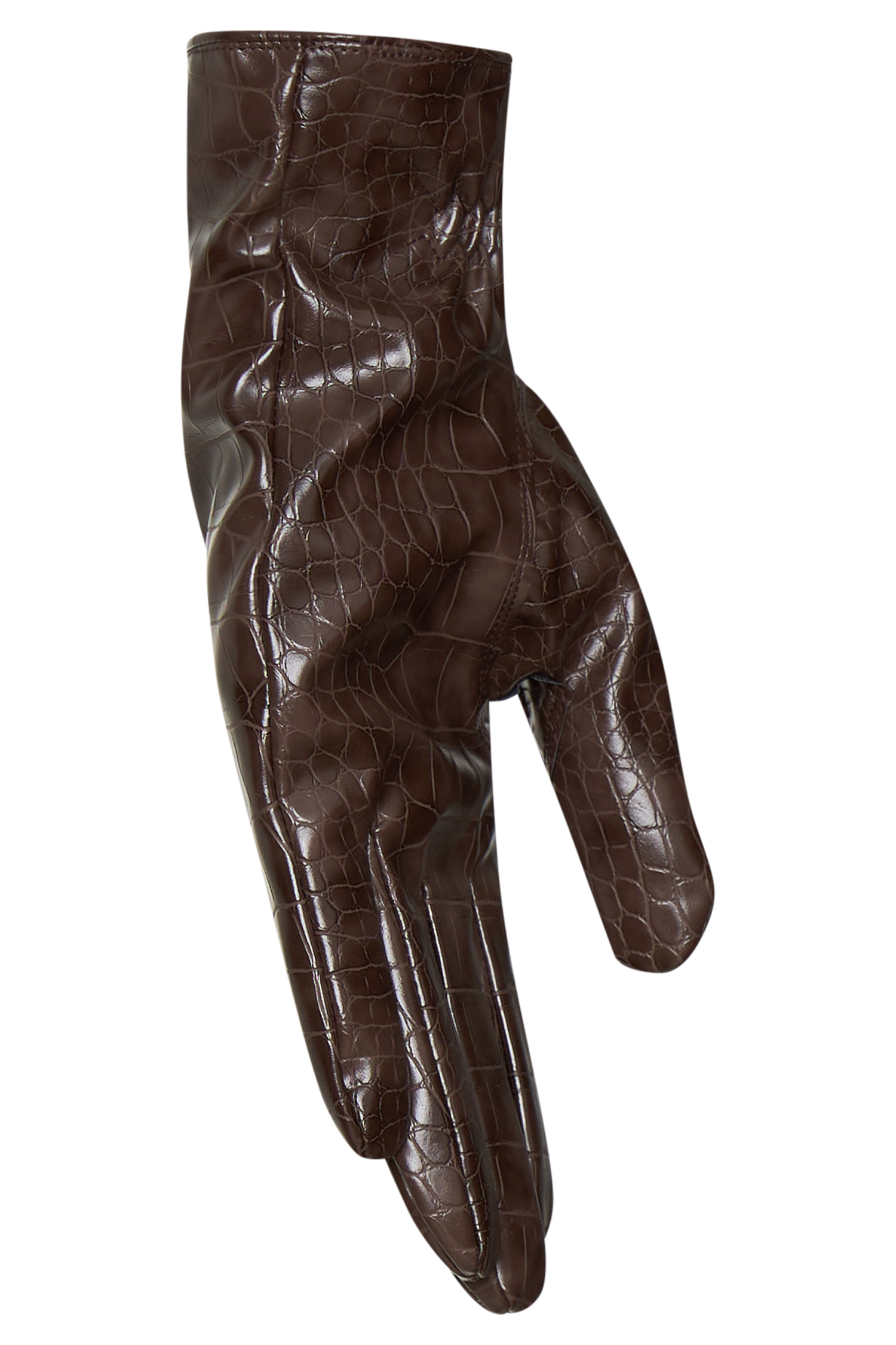 Atlas Faux Leather Crocodile Gloves - Chocolate