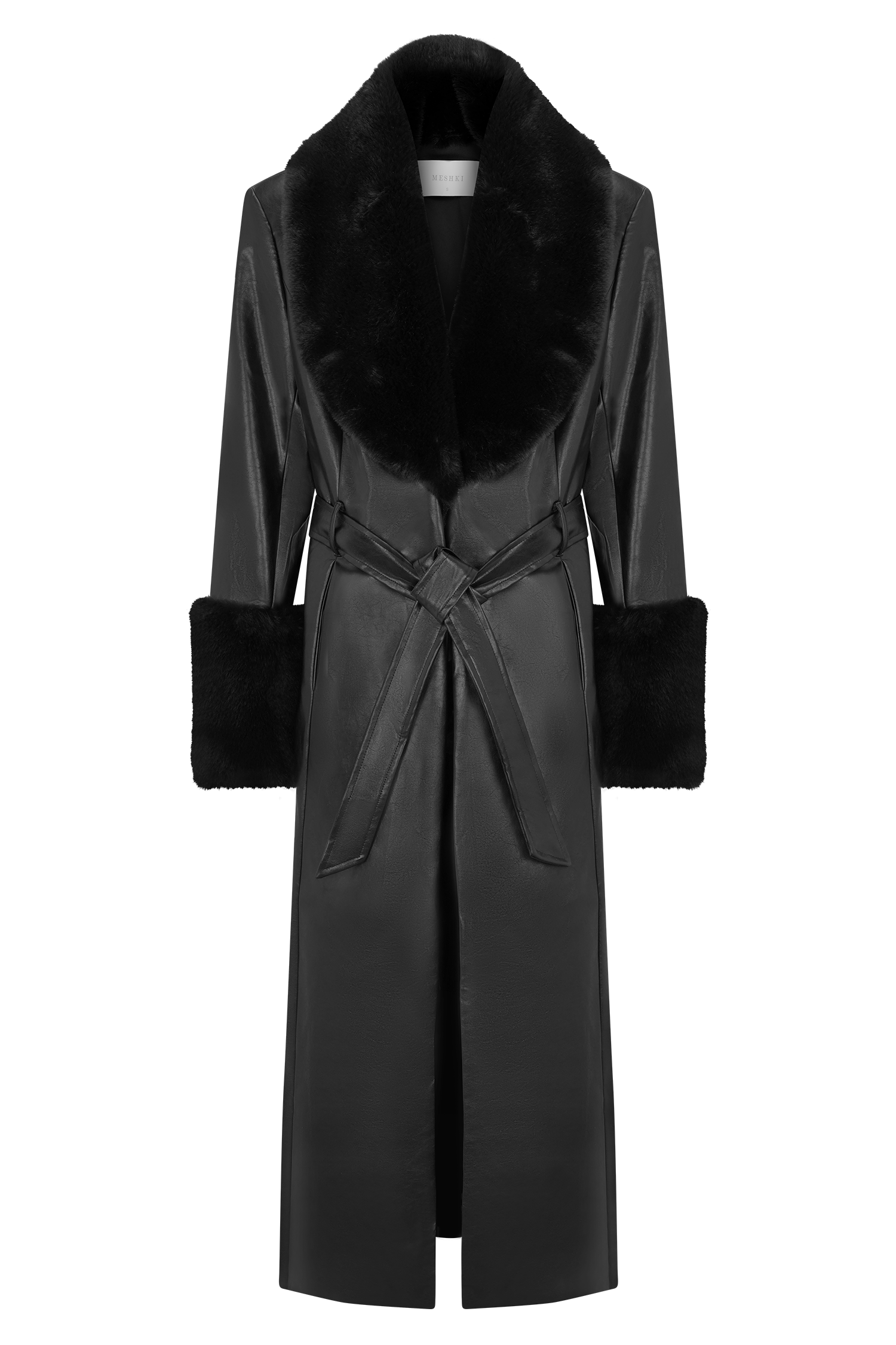 Bec Faux Leather Trench Coat With Faux Fur - Black