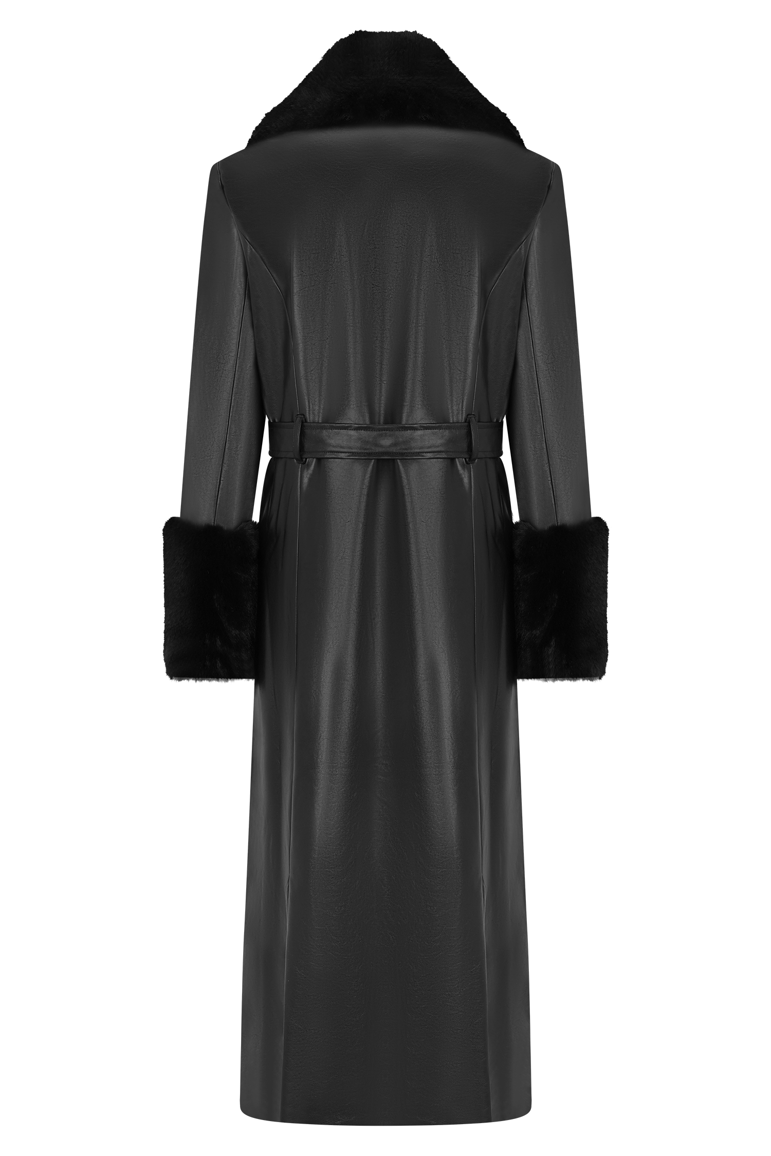 Bec Faux Leather Trench Coat With Faux Fur - Black