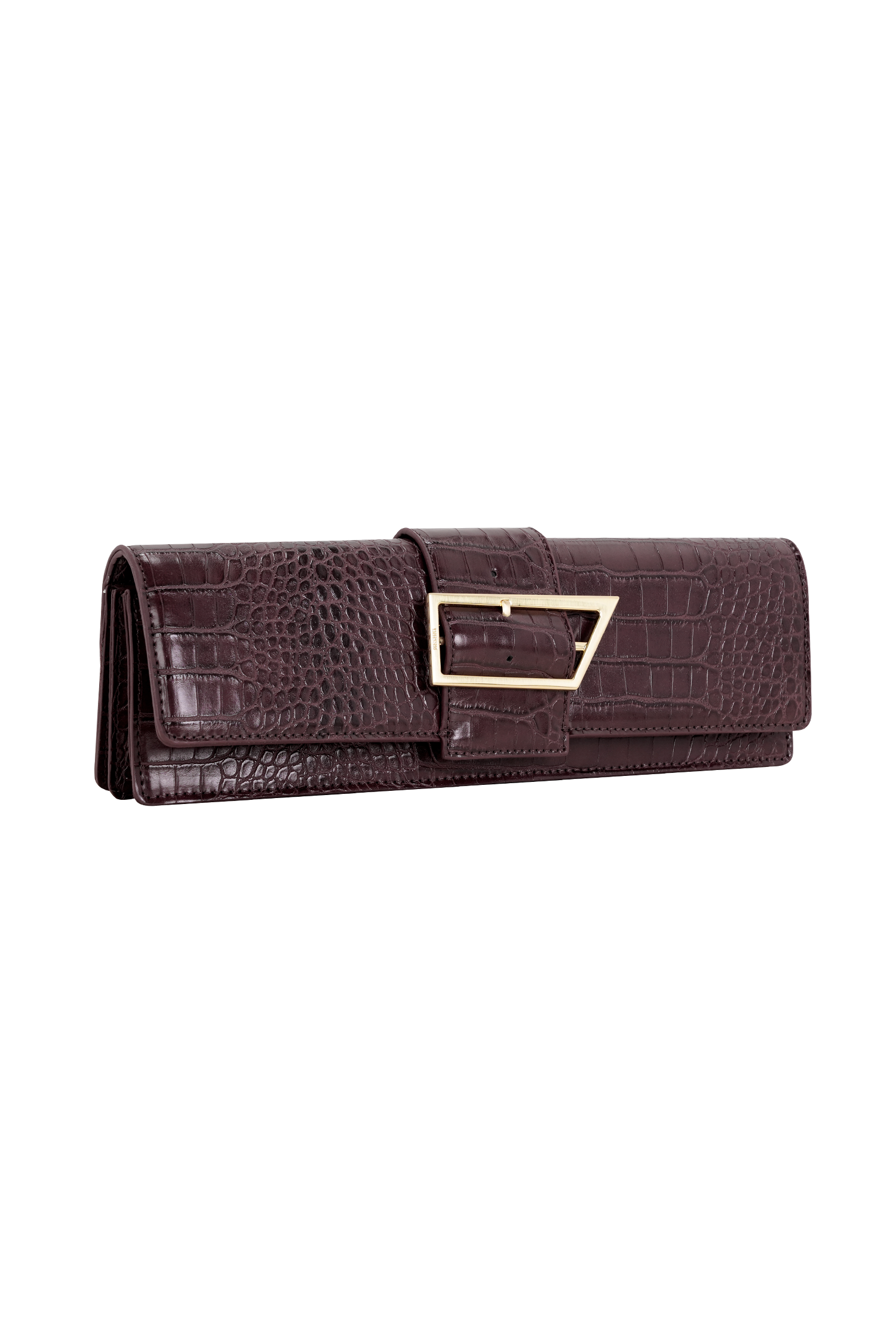 Jessica Faux Leather Crocodile Clutch - Burgundy