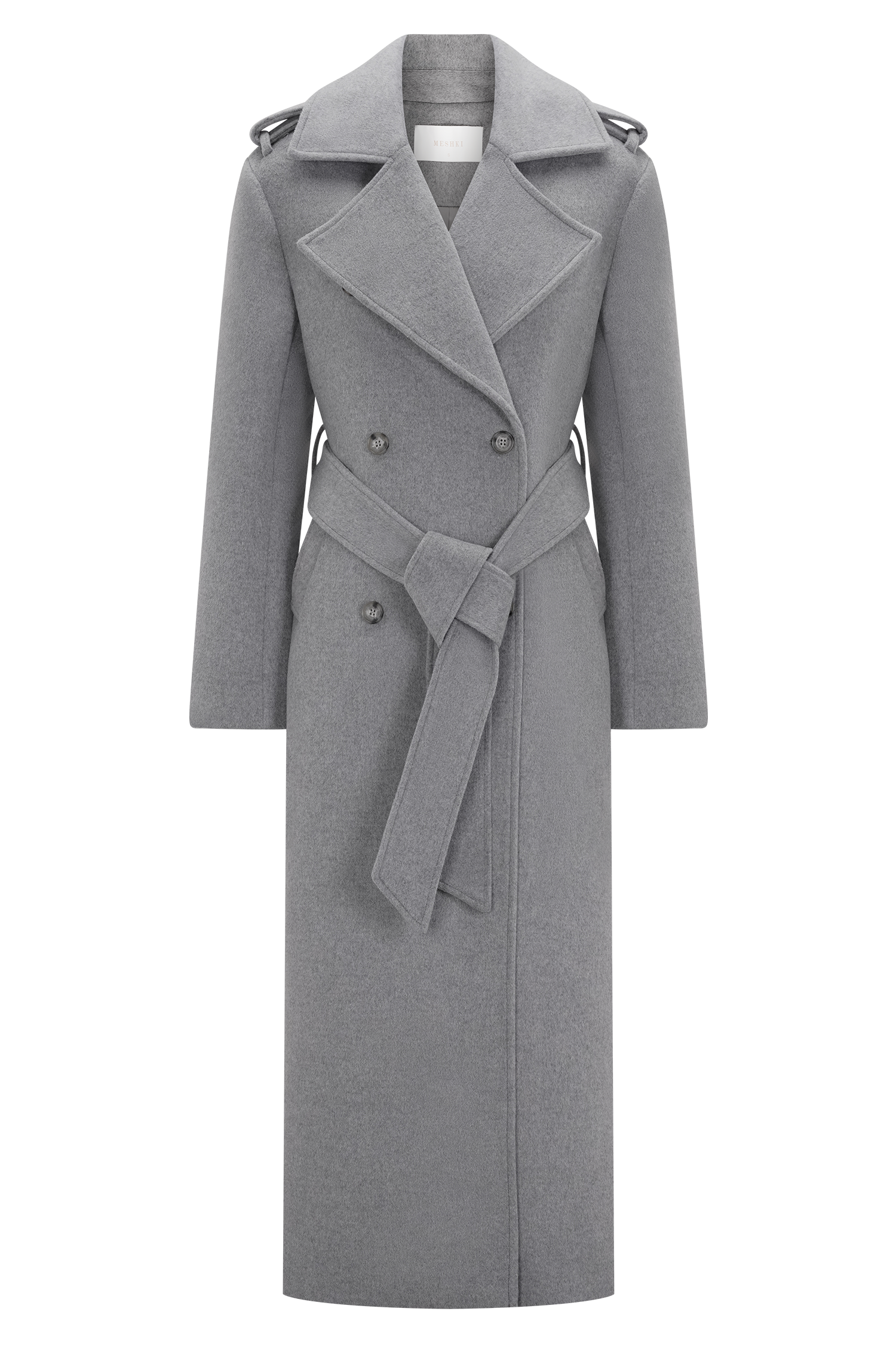 Levi Long Trench Wool Coat - Grey Marle