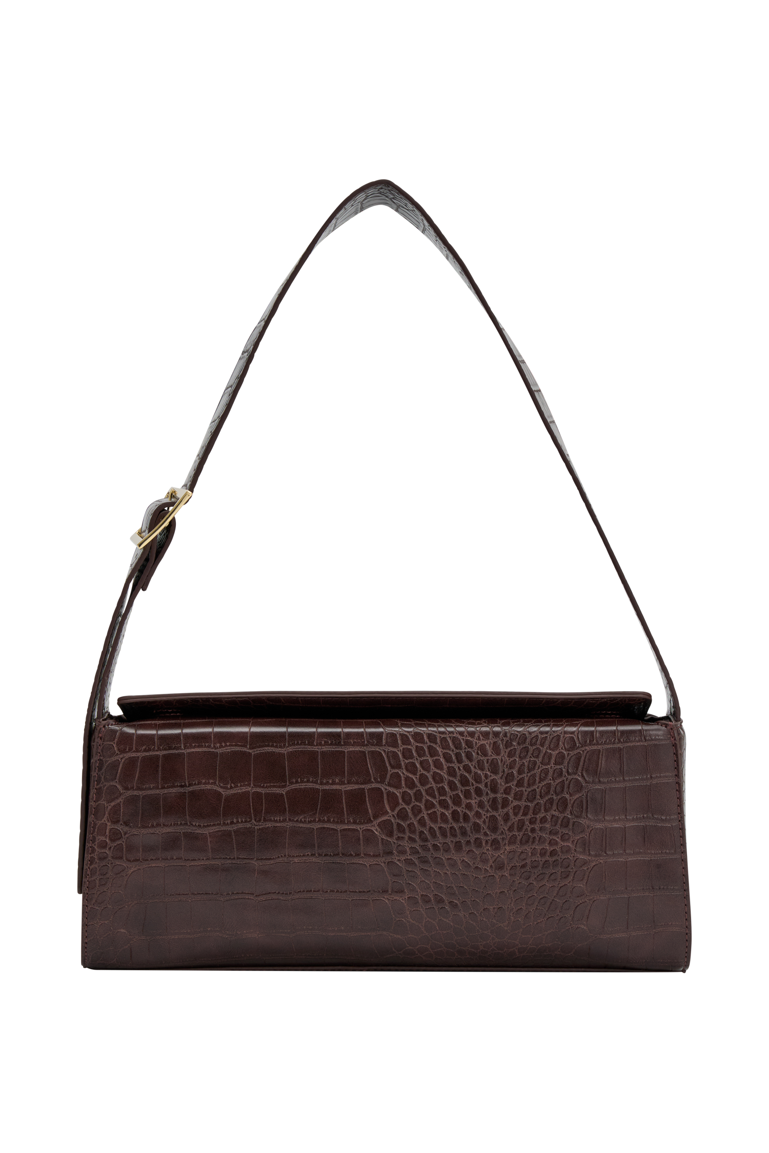 Maria Faux Leather Crocodile Shoulder Bag - Chocolate