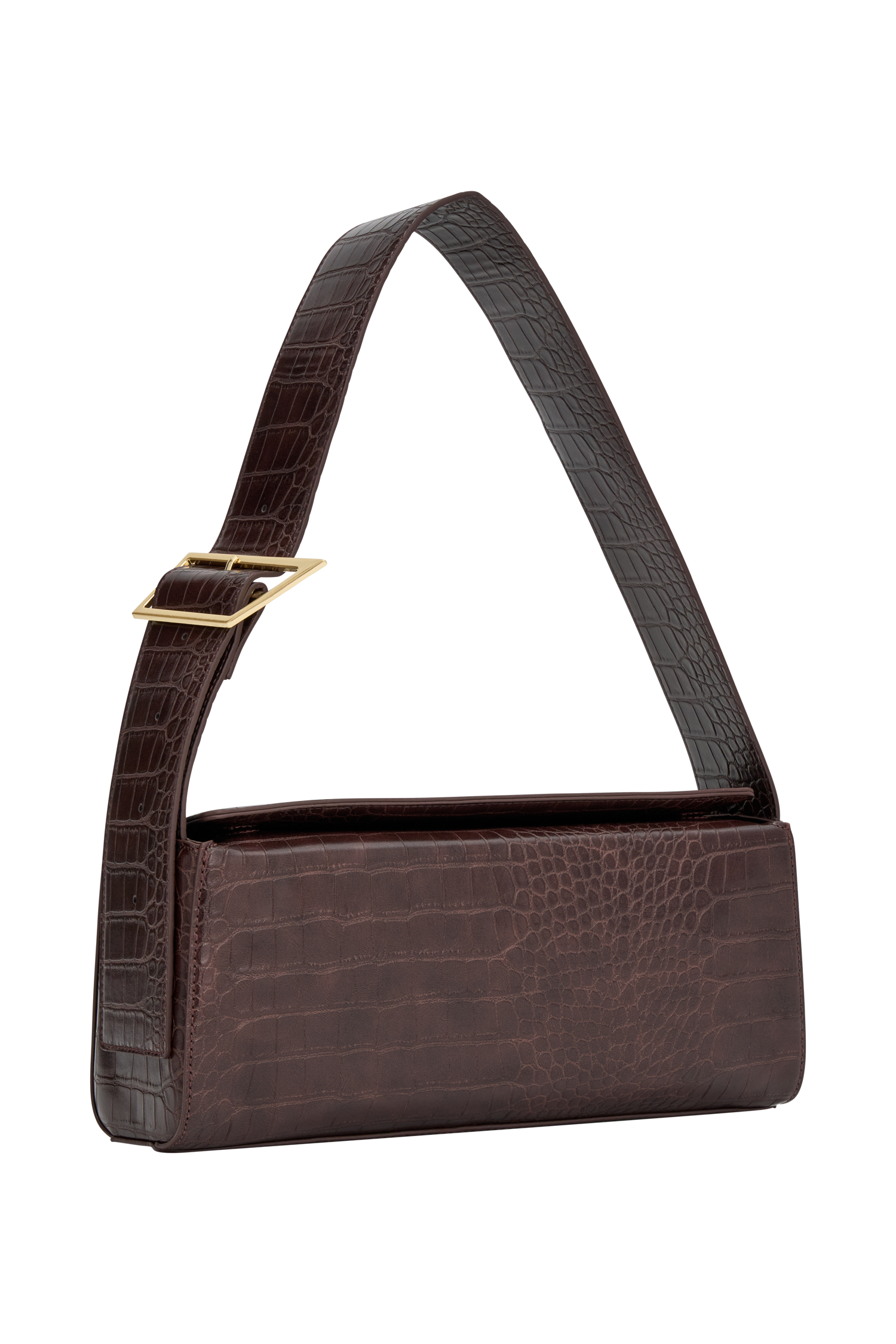 Maria Faux Leather Crocodile Shoulder Bag - Chocolate