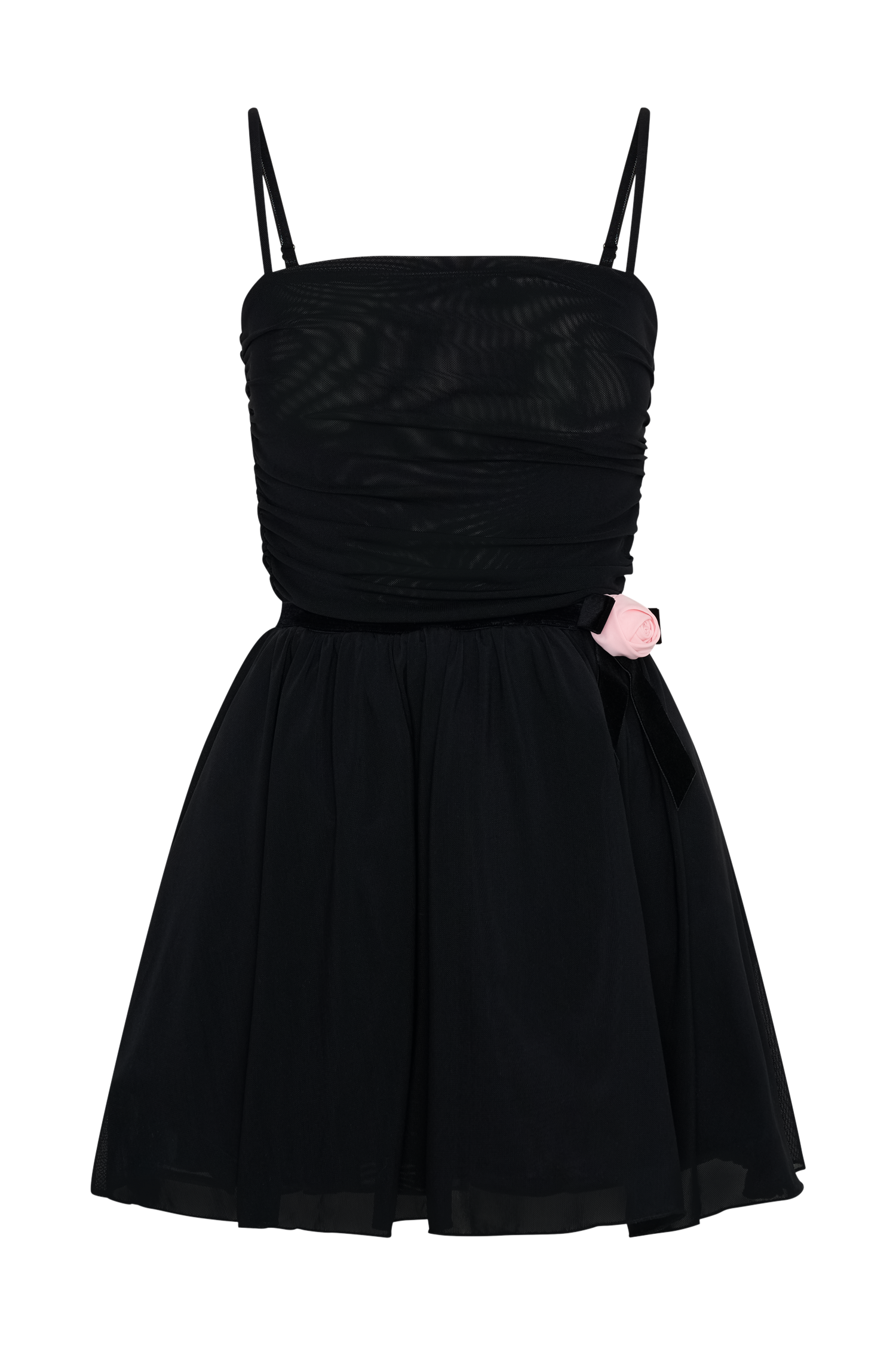 Mischa Mesh Mini Dress With Flower - Black