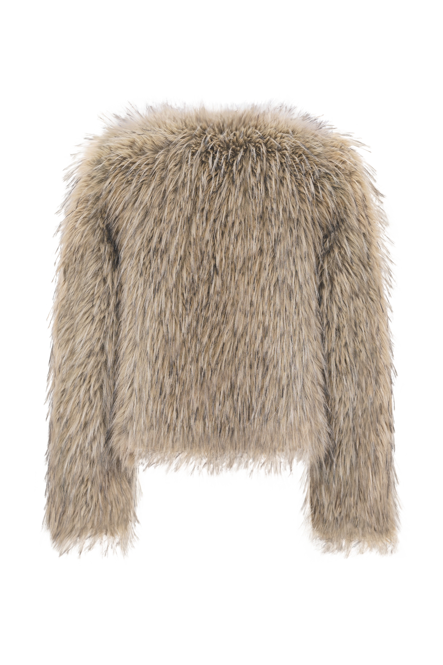 Ottie Mongolian Faux Fur Cropped Jacket - Brown Multi