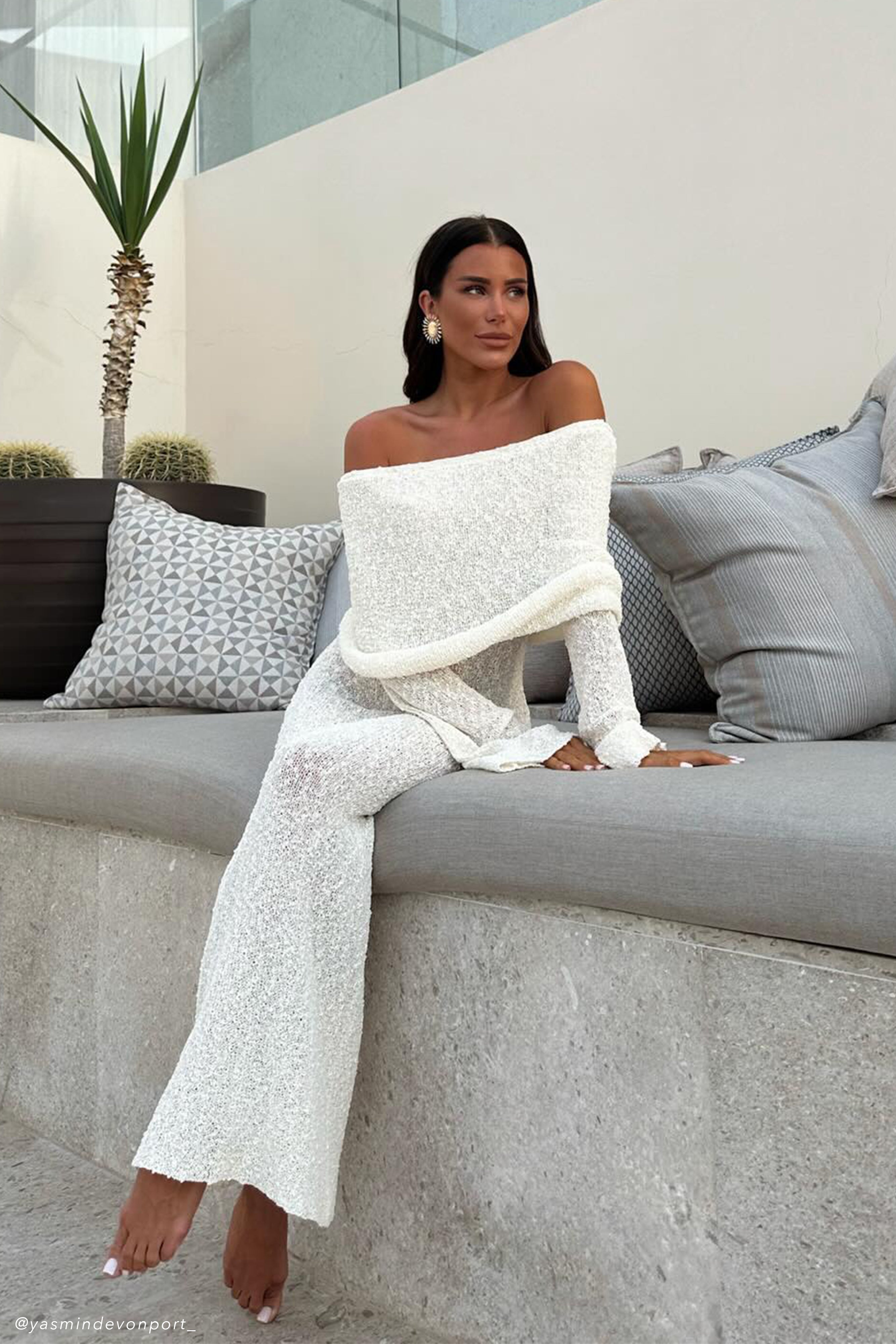 Marisol Off Shoulder Boucle Maxi Dress - Ivory